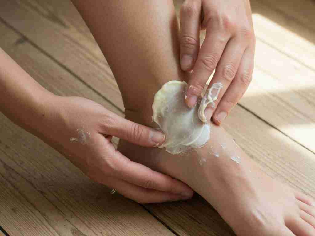 Open jar of unscented cream with a small amount on the back of a hand
