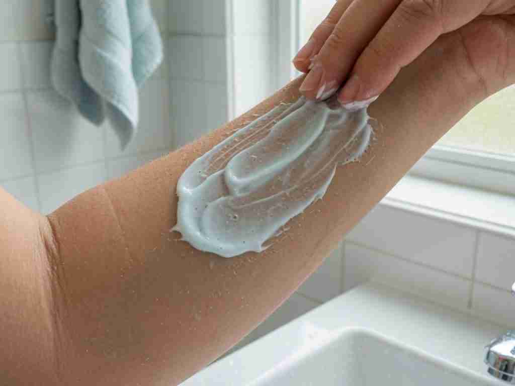 Inner forearm with a small marked patch of cream for a 48-hour test