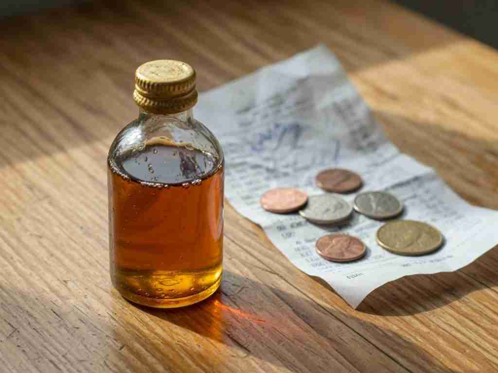 Grocery receipt next to a CBD bottle with handwritten price-per-milligram math